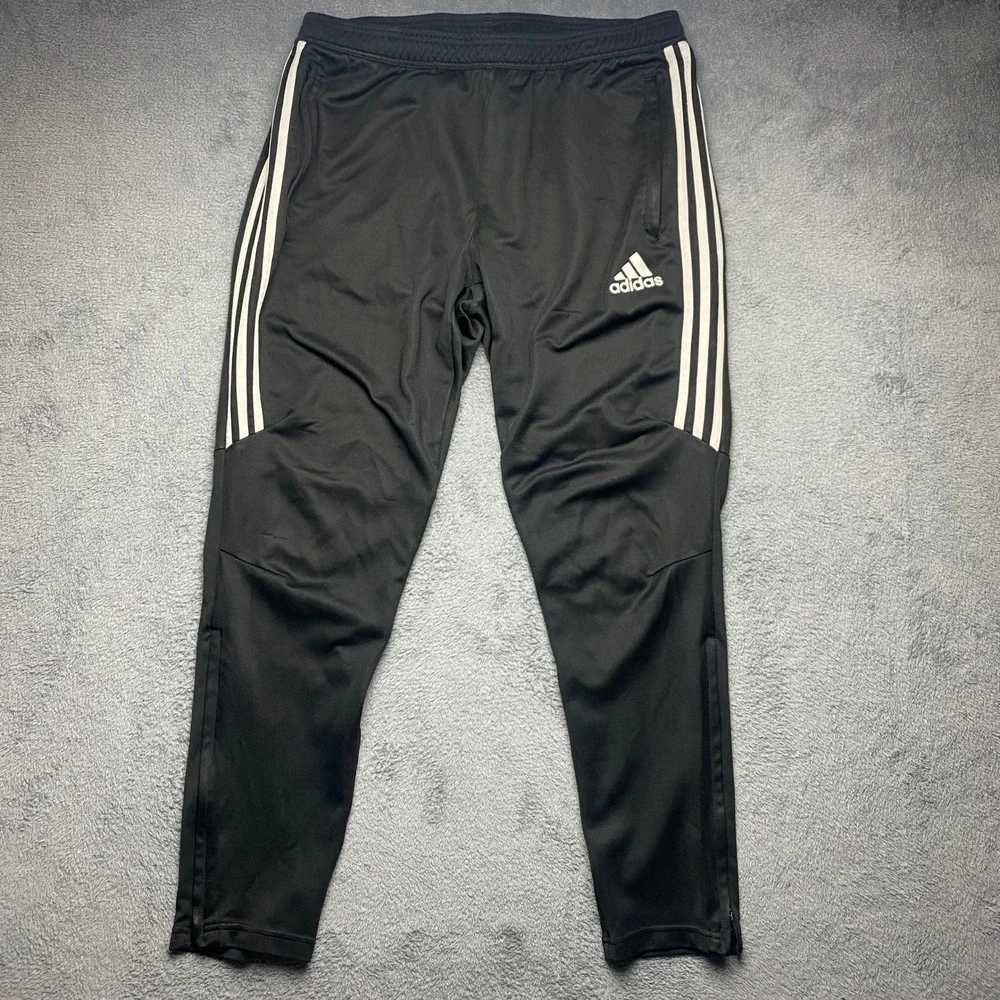 Adidas Pants Mens XL Climacool Sport Training Black 3-Stripe Zipper Legs Joggers